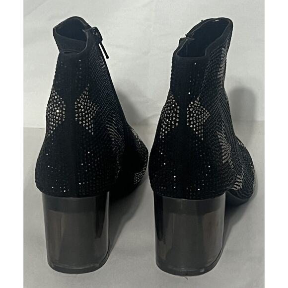 INC Floriann Ankle 8.5 Booties Black Sparkle Silver Star Chunky Clear Heel - Picture 2 of 11